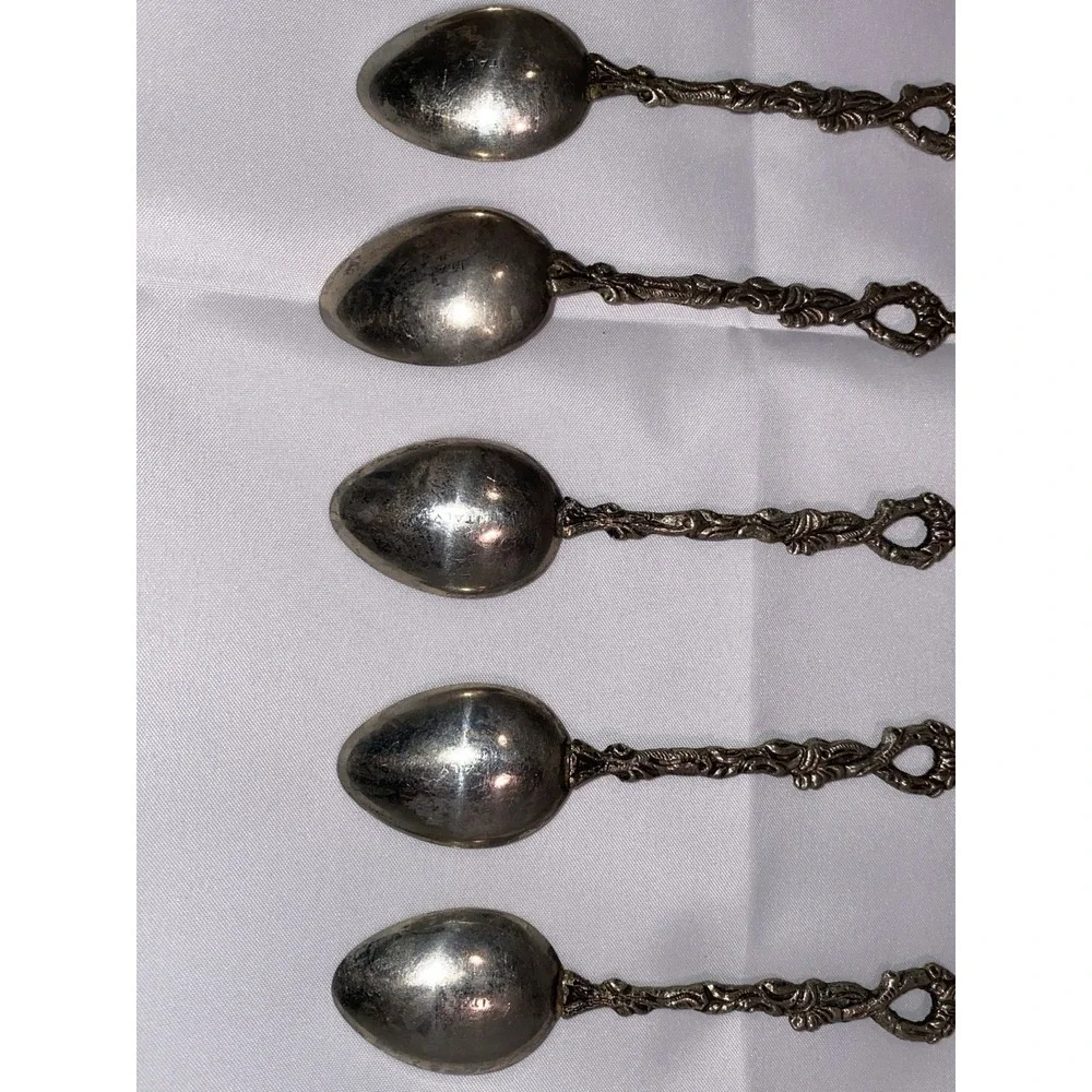 Set of 7 Montagnani Style Italy Stamped Figural Demitasse‎ Spoons Ornate Vintage